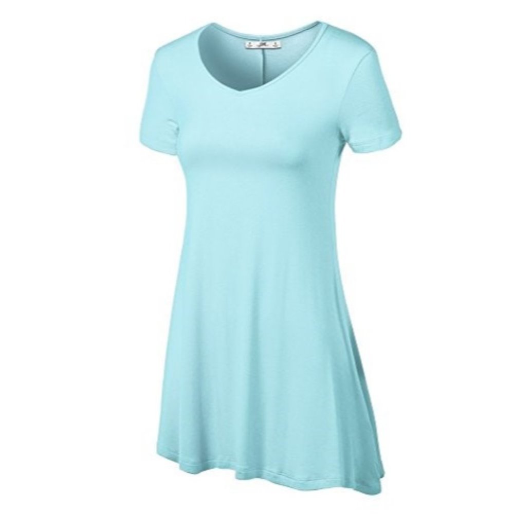 Tunic Top - Short Sleeve Aqua Light Blue